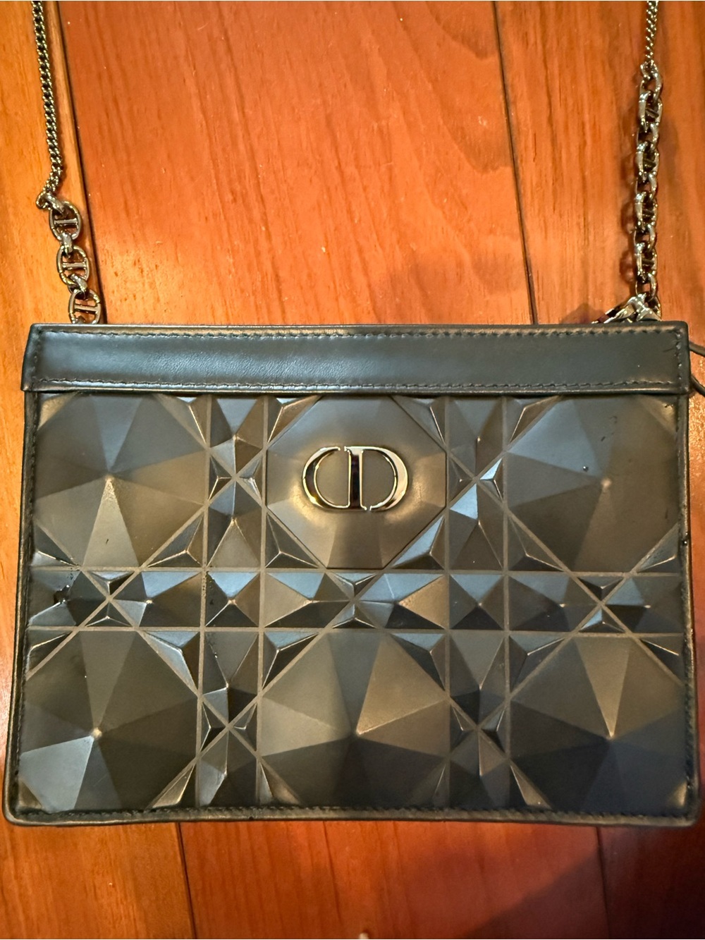 Christian Dior Caro Zipped Pouch With Chain Diamond Motif Cannage Calfskin